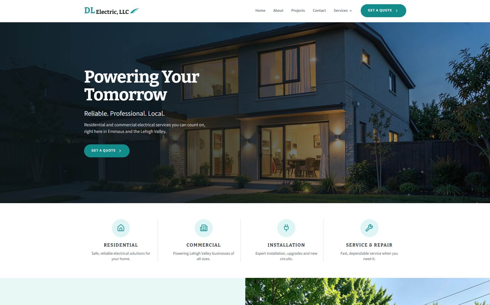 Residential electrician website example supplied as a design reference
